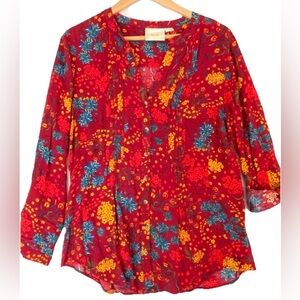 Anthropologie Maeve Size Large Floral Viscose Button down Top Shirt Tunic
